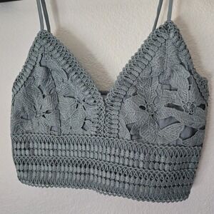 Love Tree Crop Top Bralette Women Sz M Floral Lace Boho Fairy Prairie Smock Chic